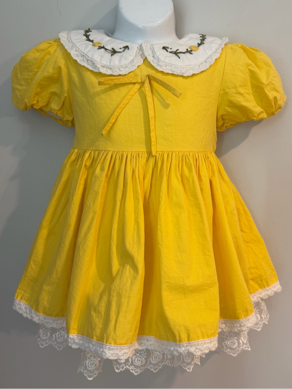 PETTIGIRL Girls Yellow with Lace Embroidered Peter Pan Collar Dress 4